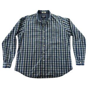 The New Ivy Brand Mens Shirt Large Indigo Blue Plaid Button-Down Shirt Western